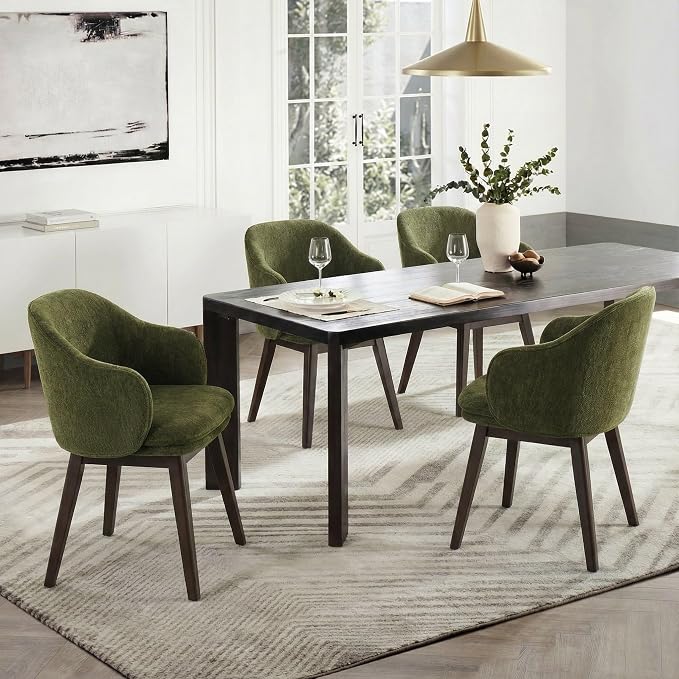 KISLOT Wooden Dining Chairs Set of 2, Fabric Barrel Upholstered Modern Dining Dining Room Chairs with Soild Wood Leg & Double-Layer Thick Cushion for Restaurant, Kitchen, Green