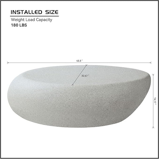 43.3" Faux Stone Oval Coffee Table, Modern Travertine Coffee Table, Small Accent Irregular Concrete Center Table, Contemporary End Side Table for Living Room Office Apartment, No Assembly