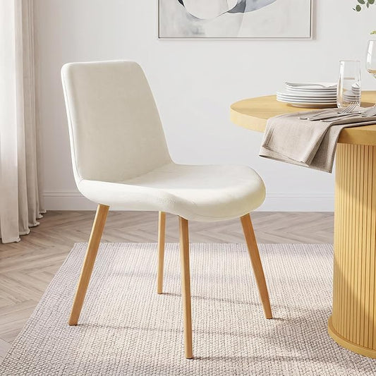 HIPIHOM Dining Chairs Set of 4, Mid-Century Modern Fabric Kitchen Chairs | Curved Backrest for Comfort, High-Density Sponge Padded Seat, Heat and Stain Resistant Surface, Sturdy Wood-Grain Metal Legs