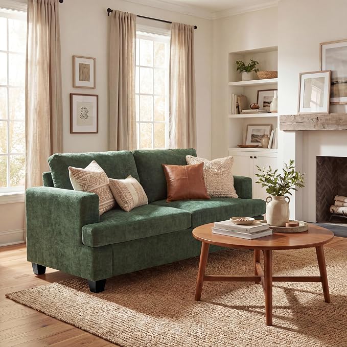 YOUDENOVA Sofa, 63” Comfy Loveseat Sofa with Deep Seats, Couch for Living Room, Modern Sleeper Couch, Green Chenille