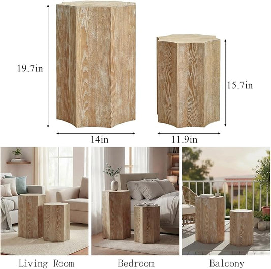 Nesting Coffee Table Set of 2,Modern Nesting Tables for Living Room,Octagonal End Table and Side Table Set,Wooden Center Table for Small Spaces,Plant Stand for Balcony,Fully Assembly,Natural Finish.