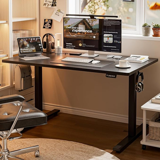 Grandder 47x32 Large Electric Standing Desk, Height Adjustable Computer Desk with 2 Memory Presets, 31.5" Deep Desktop Sit Stand Desk Home Office Desk Workstation Table with Hooks, Black