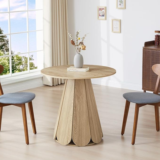 31.5" Round Dining Table for 2-4 People, Modern Small Kitchen & Dining Room Table with Pedestal Base, Space Saving Farmhouse Wood Table for Apartment & Small Spaces, Natural