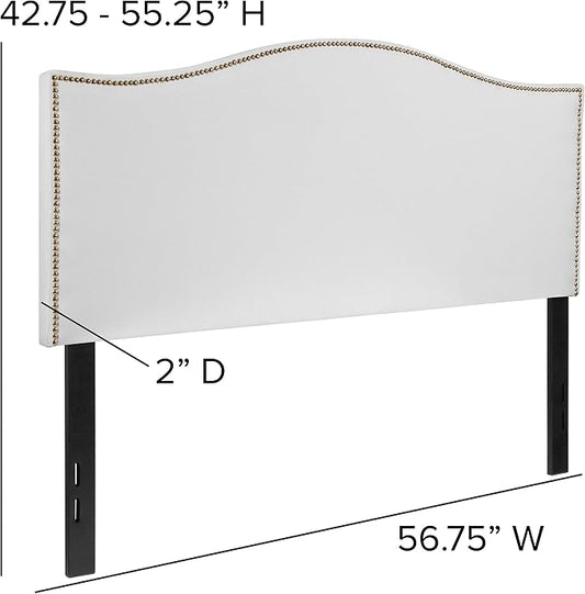 EMMA + OLIVER Upholstered Full Size Headboard with Nailtrim in White Fabric