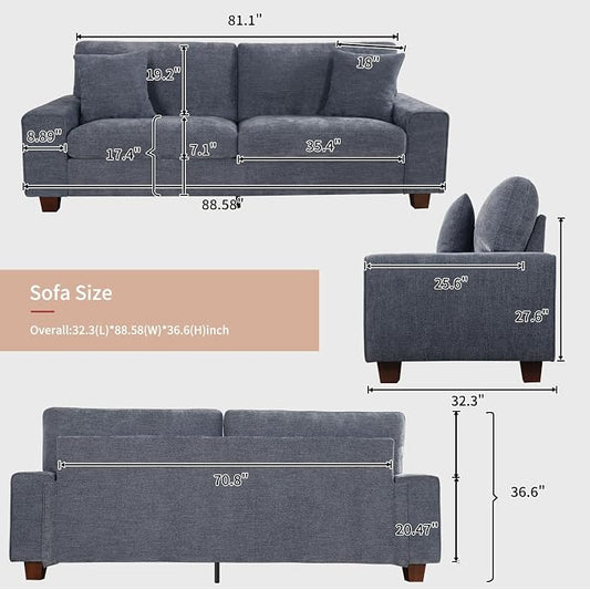 DOPEDIO Modern Loveseat Sofa for Living Room,Chenille Recliner, Removable Cover, Pocket Spring Cushions, Solid Wood Frame, Easy Assembly for Small Spaces (88.58inch,Blue)