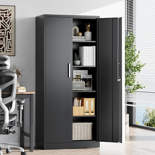 Metal Storage Cabinet with Locking Doors, 71" Tall Steel Locker Organizer with Adjustable Shelves, Garage Utility Cabinet for Home, Office, Shop, and School