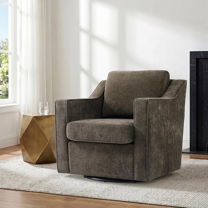 Swivel Accent Chair Set of 1, Modern Round Barrel Arm Chair for Living Room, Bedroom, Comfy Club Reading Chairs for Adults, Chenille Light Coffee