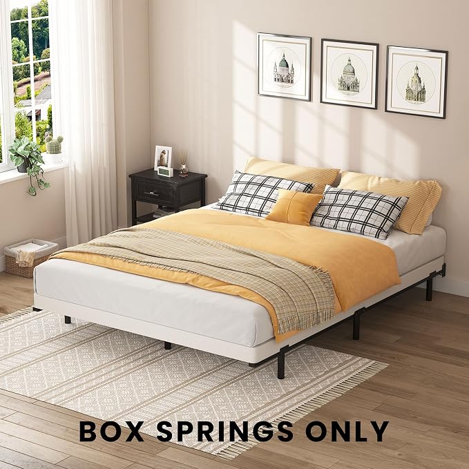 SHOANED Queen Size Box Springs - 3 Inch Low Profile Mattress Foundation No Noise Heavy Duty Metal Basics Bed Base with Clean Fabric Cover, Easy Assembly
