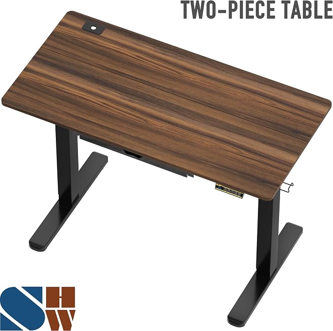 SHW 48-Inch Electric Height Adjustable Standing Desk with Drawer, Memory Preset and Cable Management Tray, Walnut