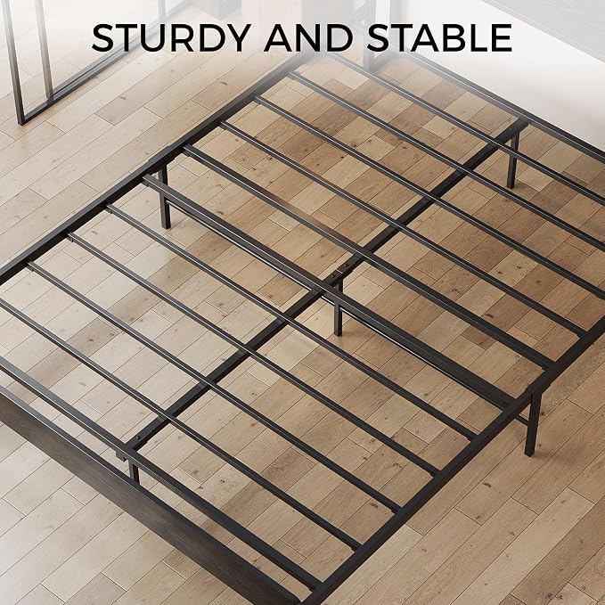 LIKIMIO Queen Bed Frame with Headboard, Dark Wood Camas Queen with Strong Supports, Sturdy, Noise-Free, No Box Spring Needed, Black