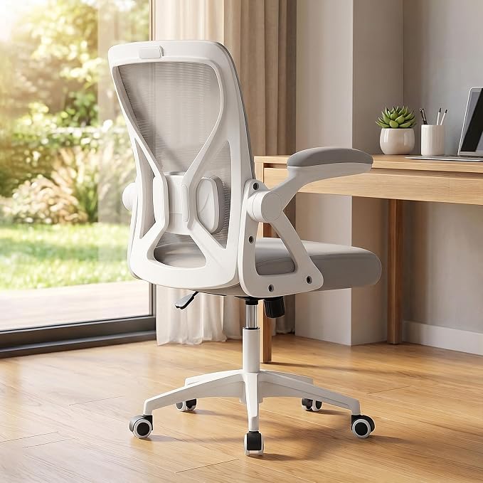 VASAGLE Ergonomic Mesh Office Chairs with Adjustable Lumbar Support, 90-105° Tilt Function, Wide Seat, Flip‑Up Armrests, Computer Desk Chairs for Home Office, Set of 2, Dove Gray