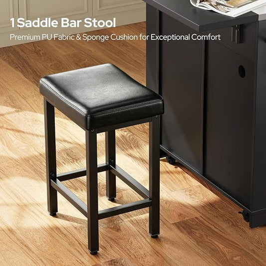 Concho 41'' Kitchen Island with Seating and Stainless Steel Countertop, Rolling Kitchen Carts on Wheels with Folding Drop Leaf, Bar Stool, Power Outlet, Spice/Towel Rack, Black