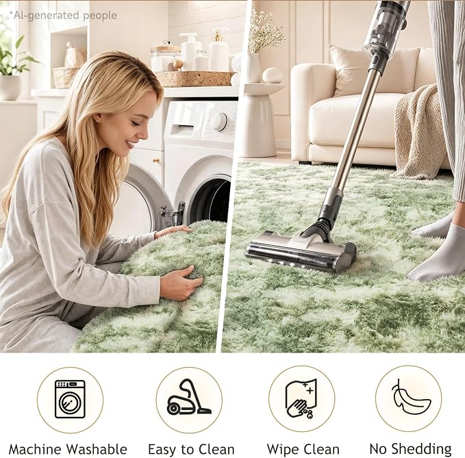 Ophanie Green and White Area Rugs for Living Room 5x7,Sage Green Fluffy Shag Large Fuzzy Plush Soft Carpets,Floor Shaggy Rugs for Bedroom,Carpet for Kids Girls Dorm Decor with Over 99 pcs Pile fibers