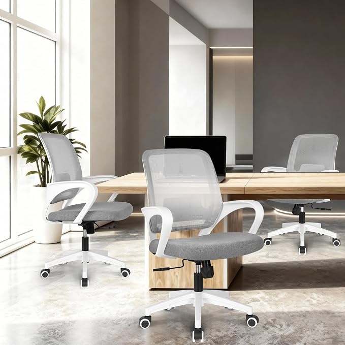NEO CHAIR Office Desk Ergonomic Computer Mesh Chair with Lumbar Mid Back Support Adjustable Height Swivel Rolling Wheels Comfy Task Vanity Chair for Home Bedroom Study (Grey)
