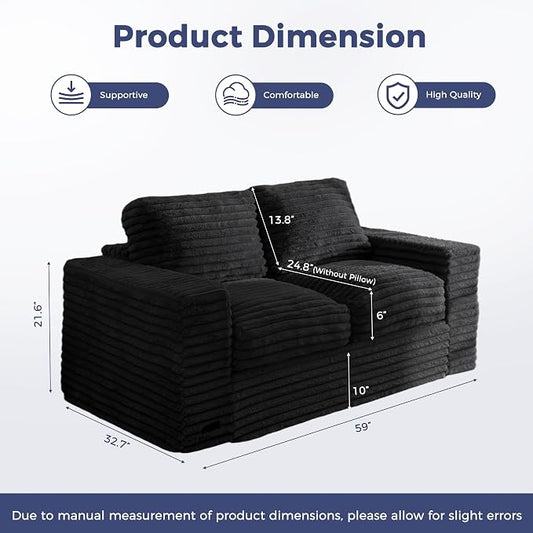 MAXYOYO Boneless Loveseat Sofa Couch for Adults, Floor Bean Bag Couch Sofa | Faux Fur Sofa with Armrests and Back Support, Plush Foam Filled Lounge Couch, Cozy Bean Bag Couch for Living Room, Apartment