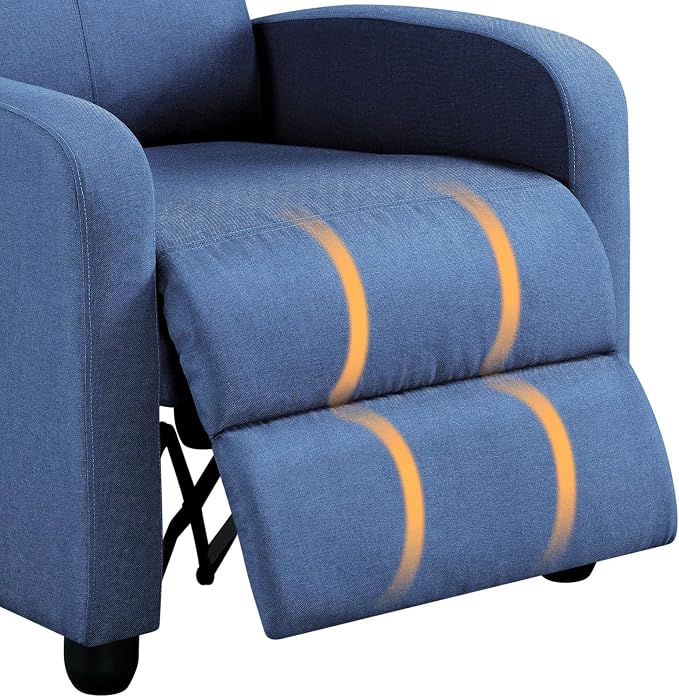 Topeakmart Fabric Recliner Sofa Push Back Recliner Chair Adjustable Modern Single Reclining Chair Upholstered Sofa with Pocket Spring Living Room Bedroom Home Theater Light Blue