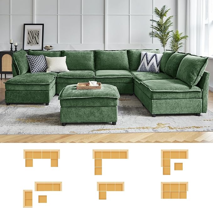 HULALA HOME 67'' Modern Chenille Loveseat Sofa, 2 Seater Couch with Storage, Comfy Deep Seat, Small Loveseat Couches for Living Room Furniture with Pillows, Easy to Install, Green