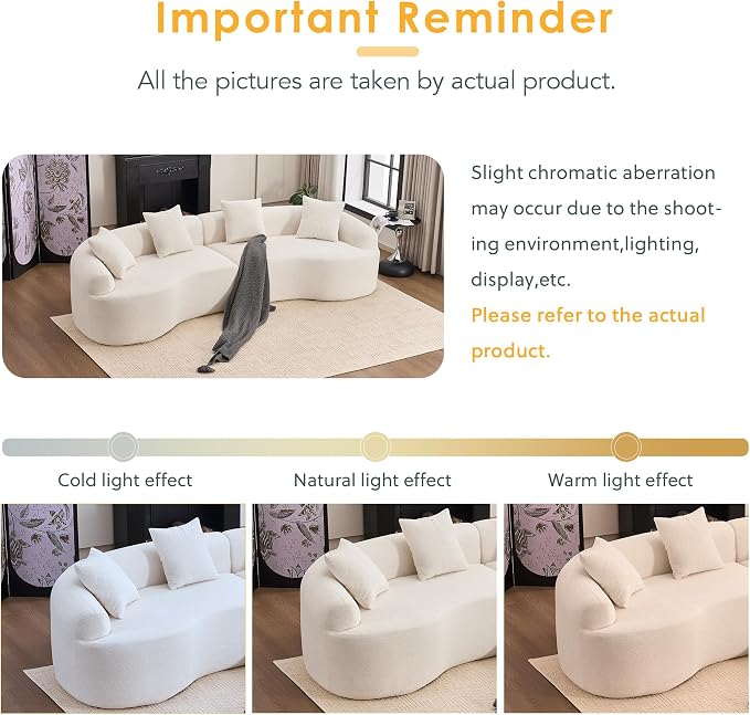110.2" Curved Sectional Sofa,Luxury Wood Grain Chenille Fabric, Oversized Sectional Sofa,Compression Curved Couch for Living Room,No Assembly Needed (White, 110.2 Inch)