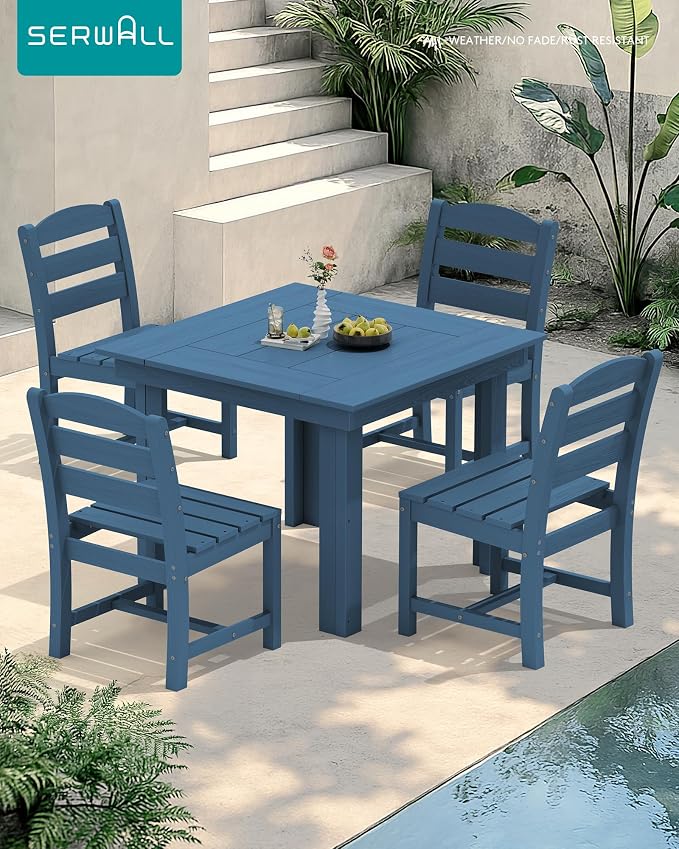 SERWALL HDPE Outdoor Square Dining Set for 4 | with Armless Chair Seat