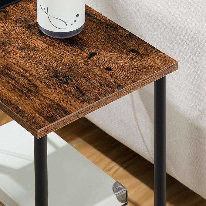 HOOBRO Side Table with Charging Station, Set of 2 End Tables with USB Port and Outlets, Nightstand with 2-Layer Storage Shelves for Small Spaces, Living Room, Bedroom, Rustic Brown BF09UBZP201