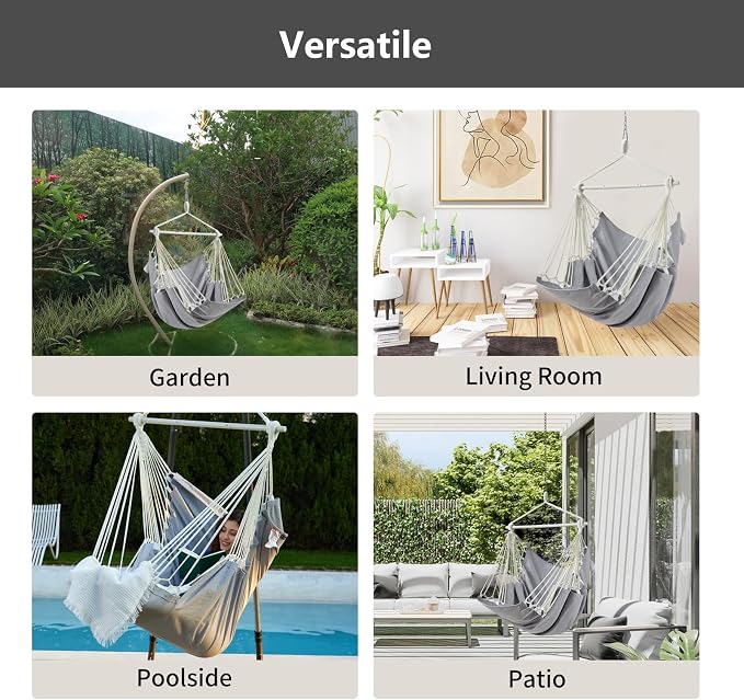 CHULIM Hanging Hammock Chair Swing MAX 500 lbs Outdoor Hanging Chair with Footrest Indoor Swing Chair with Portable Steel Spreader Bar and Hardware Kit for Bedroom Living Room Patio Porch - Grey