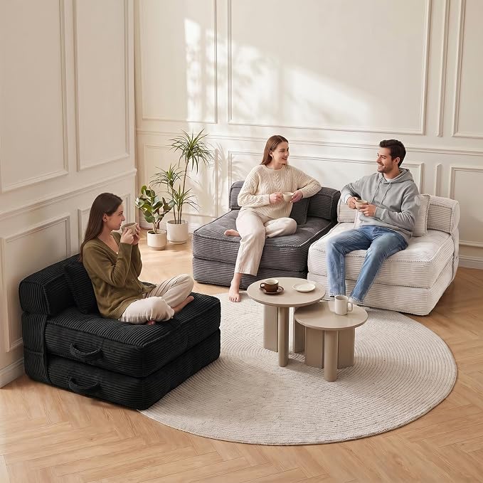 Folding Sofa Bed, Convertible Sleeper Chair with Pillow Foldable Mattress with Back Support, Portable Fold Out Chair Bed Comfy Floor Couch Lounge for Living Room Bedroom Apartment Single