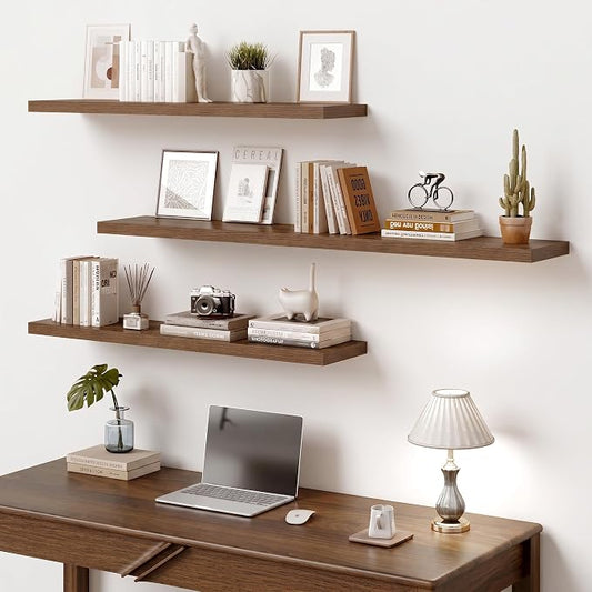 Vivelove 48 Inches Floating Shelves Wall Mounted, 10" Deep Wall Shelves for Bedroom, Bathroom, Living Room, Kitchen, Office, Home Decor, Modern Shelf, Set of 2, Walnut, 48x10.2x1.5