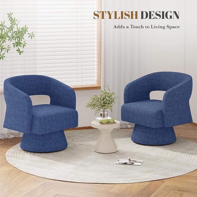 Luxanimarion Swivel Barrel Accent Chair,Oversized Chenille Upholstered Round Swivel Chair,Modern Luxury 360 Degree Living Room Vanity Chair for Bedroom Office,Blue Chenille,4PCS