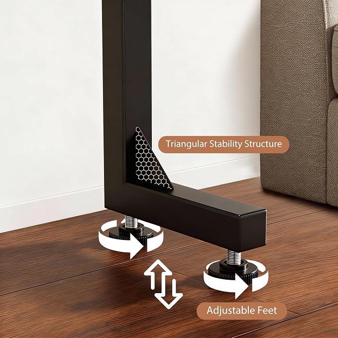 GRLEAF 2 Pack Adjustable Height Narrow Console Table with Power Outlets, 70" Long Sofa Table with Charging Station Behind Couch Table Entryway Table for Living Room and Hallway – Black