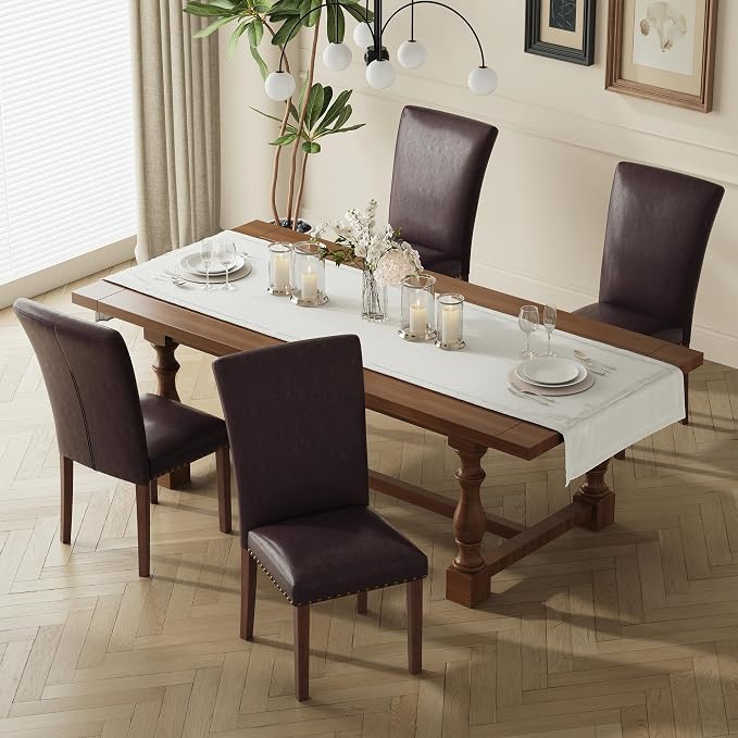 MALOL Dining Chairs Set of 2, High Back Dining Chair with Wood Legs and Nailhead Trim, Modern Padded Kitchen Room Chairs for Dining Room/Restaurant, Dark Brown