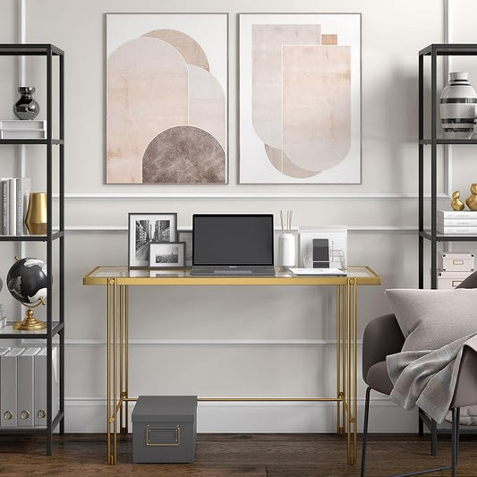 Henn&Hart 48" Wide Rectangular Desk in Brass, Laptop Desk, Computer Desk, Home Office