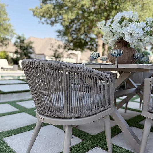 PURPLE LEAF Outdoor Dining Set for 10 All-Weather 12 Pieces Patio Aluminium Dining Large Table and Rope Weave Chairs Included Cushions for Backyard Deck Kitchen Modern Patio Furniture Set Champagne