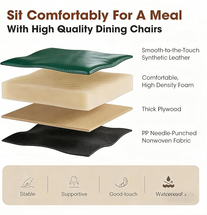 Atoll Modern Accent Dining Chairs Set of 4 with Upholstered PU Leather Seat & Curved Back, Metal Legs, Mid-Century Kitchen Chair for Dining Room, Living Room or Office (4, Green)