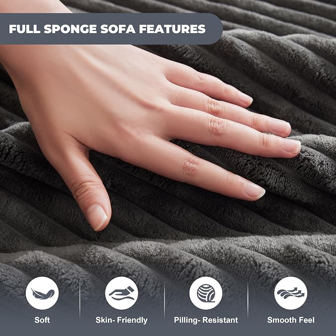 Mangodan Cloud Sectional Couch, Boneless Sofa for Living Room, Fluffy Comfy Couch with Deep Seat, Modular Sectional Sofa with L-Shaped Chaise, No Assembly Required, Dark Grey