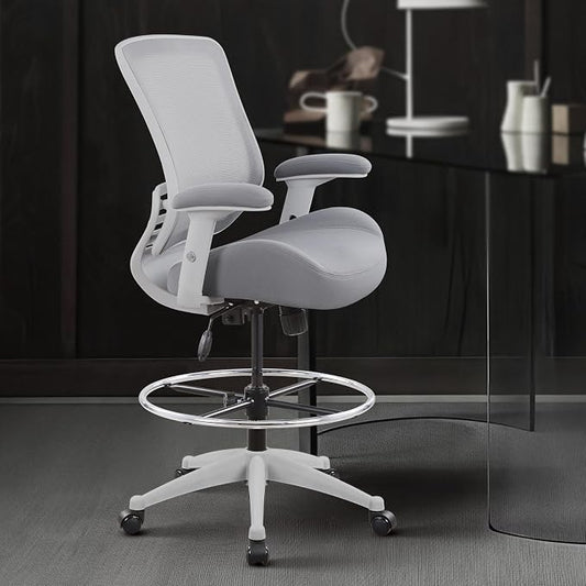 BOLISS 400lbs Mesh Ergonomic Office Drafting Chair Big Adjustable Foot Ring Height Adjustable Armrest (Grey)