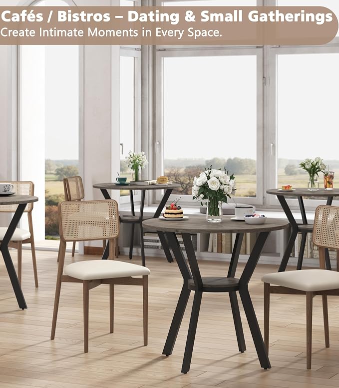 MECHYIN Round Dining Table for 2–4,31.5" Small Kitchen Table with Storage, Rustic Wood Table with Metal Legs, Space Saving Dining Table for Kitchen, Office, Dining Room, Apartment or Studio