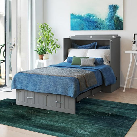 AFI, Southampton Murphy Bed Chest Twin XL with 6" Mattress, Storage Drawer & Built-in USB Charger, Grey