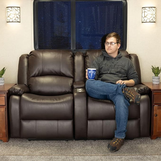 RecPro Charles 64" RV Wall Hugger Reclining Sofa | Chestnut