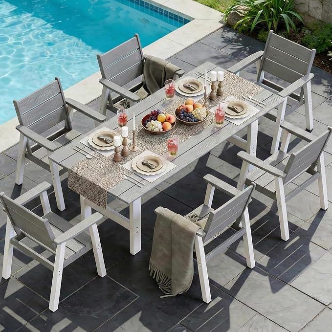 Outdoor Dining Set,5-Piece Patio Table and Chairs Set for 4, HDPE Outdoor Dining Table and Chairs with Umbrella Hole, All-Weather Patio Dining Furniture Set,White Grey