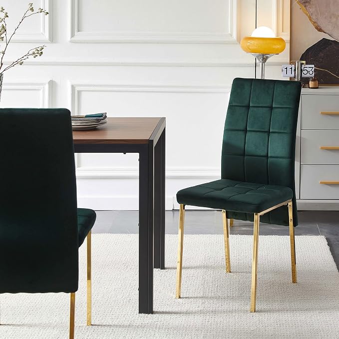 NORDICANA Upholstered Velvet Dining Chairs Classic Kitchen High Back Chairs Set of 2, Featured Dovetail Tufted Side Chairs, Golden Color Metal Legs, Forest Green