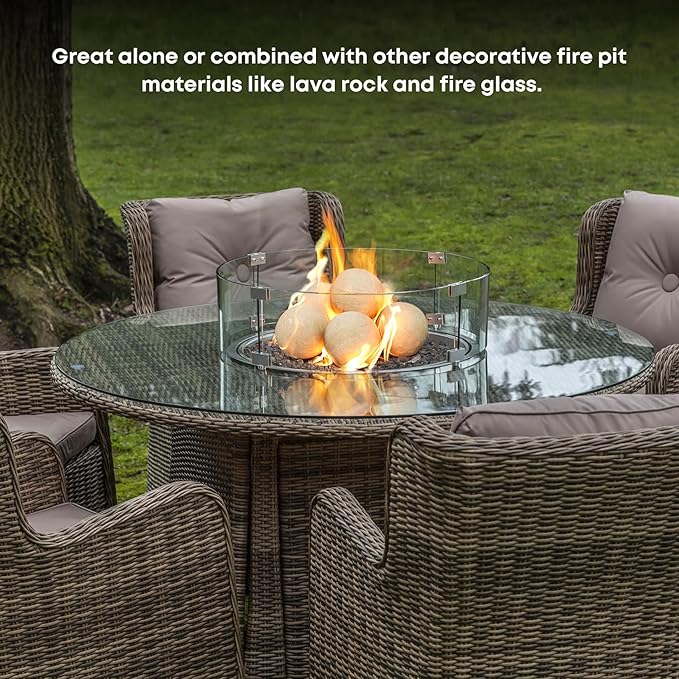 Stanbroil Ceramic Balls - 6" Round Fire Stones for Fire Pit Fire Bowl and Fireplace - Set of 4, Beige