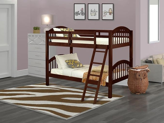 East West Furniture VEB-08-T Twin Over Twin Bunk Beds for Kids with Ladder and Guard Rail Bunk, Java Finish