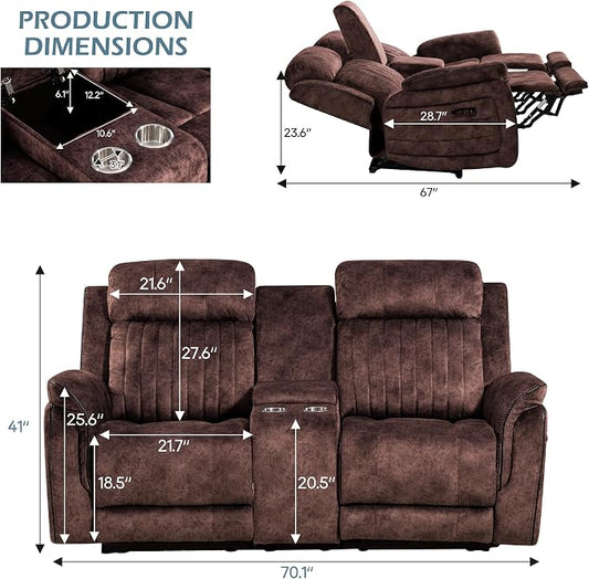 Power Zero Gravity Reclining Loveseat with Adjustable Headrest, Double Reclining Loveseat with Console, Power Loveseat Recliner with USB & Type-C Ports for Living Room (Brown)