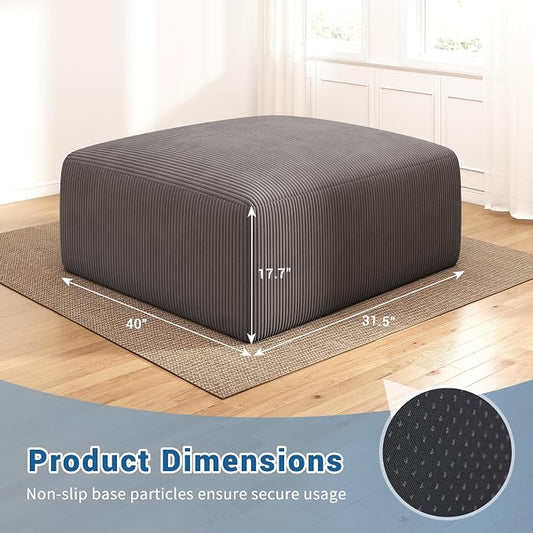 40" Oversized Large Square Corduroy Ottoman Pouf - Poofy Plush Foot Rest with Foam Chunk Filling, Movable Floor Pouf Footstool & Ottoman Coffee Table for Living Room Couch Bedroom, Grey(2 Pieces)