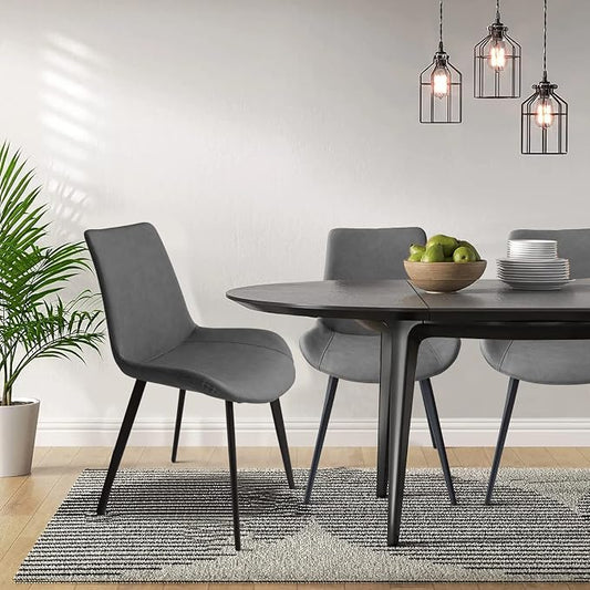 HIPIHOM Dining Chairs Set of 4, Modern Dining & Kitchen Room Chairs, Upholstered Faux Leather Cushion Seat and Sturdy Metal Legs (4 Grey Chairs)