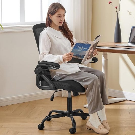 Ergonomic Office Chair, Desk Chair with Adjustable Lumbar Support, Breathable Mesh Comfy Computer Chairs with Flip-up Armrests Executive Task Chair for Adults Home Office (2Pcs)