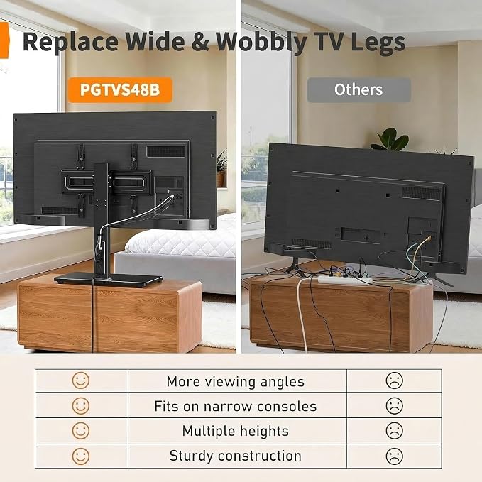 Perlegear Universal TV Stand with Power Outlet, Swivel TV Stand for 32-72 inch TVs up to 99 lbs, TV Base with Tempered Glass Base, Height Adjustable TV Mount Stand Max VESA 600x400mm PGTVS48