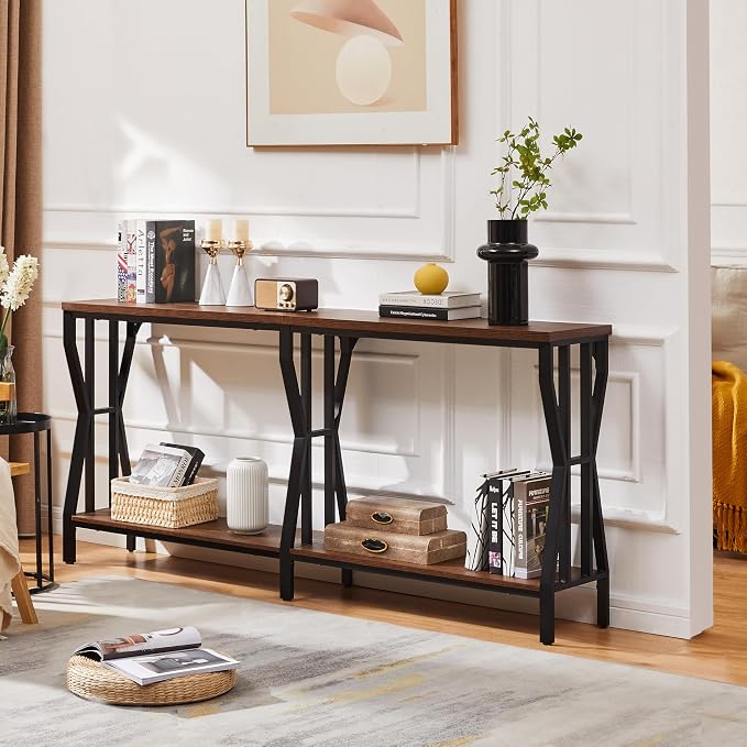 HOMISSUE Sofa Console Table, 70.9" Extra Long Sofa Table with 2-Tier Storage, Industrial Narrow Console Tables Behind Couch, Hallway Table for Entryway, Living Room, Rustic Brown
