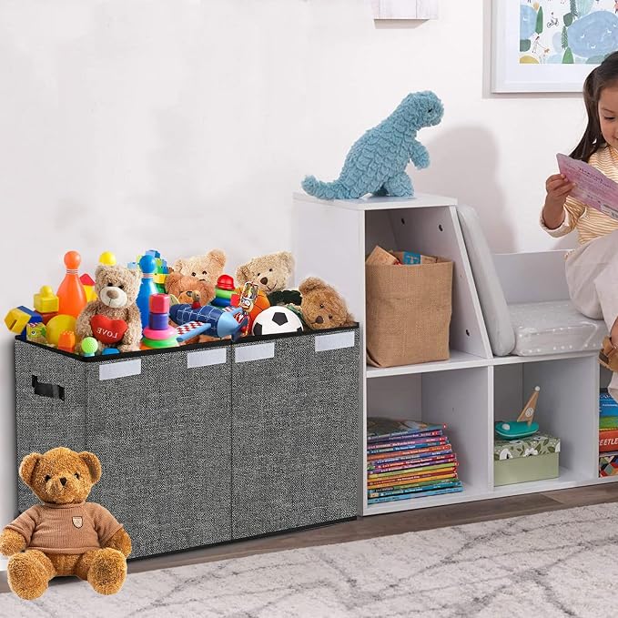 Pantryily Large Toy Storage Box Organizer, Collapsible Kids Toys Boxes Chest Container Bins with Lids & Handles for Livingroom, Playroom, Closet24.5"x13"x16"(Black)