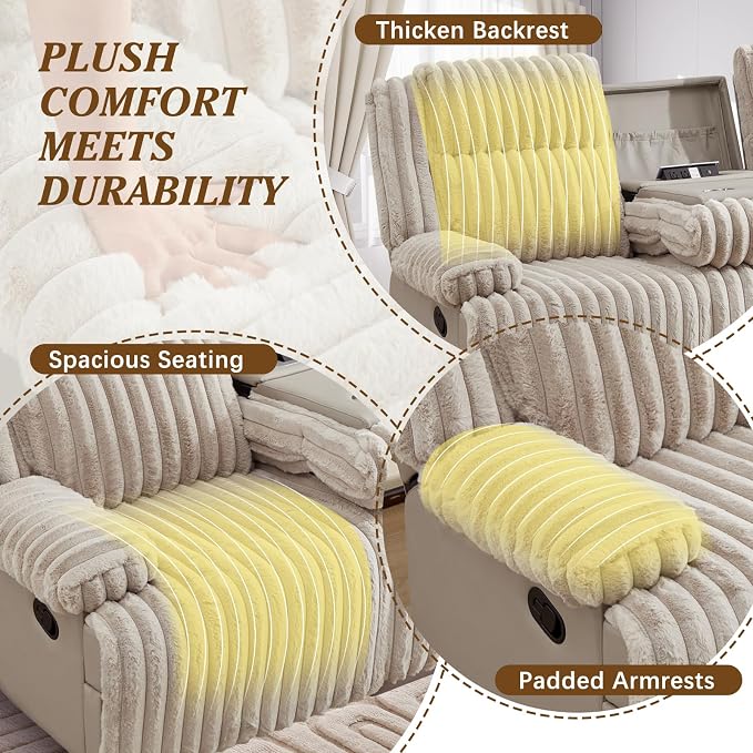 Oversized Reclining Sofa Set with Hidden Cup Holders & Wireless Charger, Manual Double Recliner Sofa, Wall Hugger Recliner Couch with USB Ports for Living Room (Beige, Loveseat+Sofa)